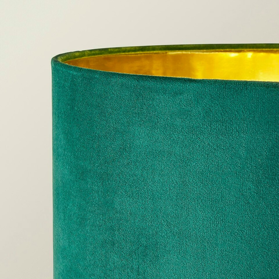 image 1 of ValueLights Christina Green Velvet with Gold Inner Drum Shade Gold Palm Leaf Floor Lamp Gold