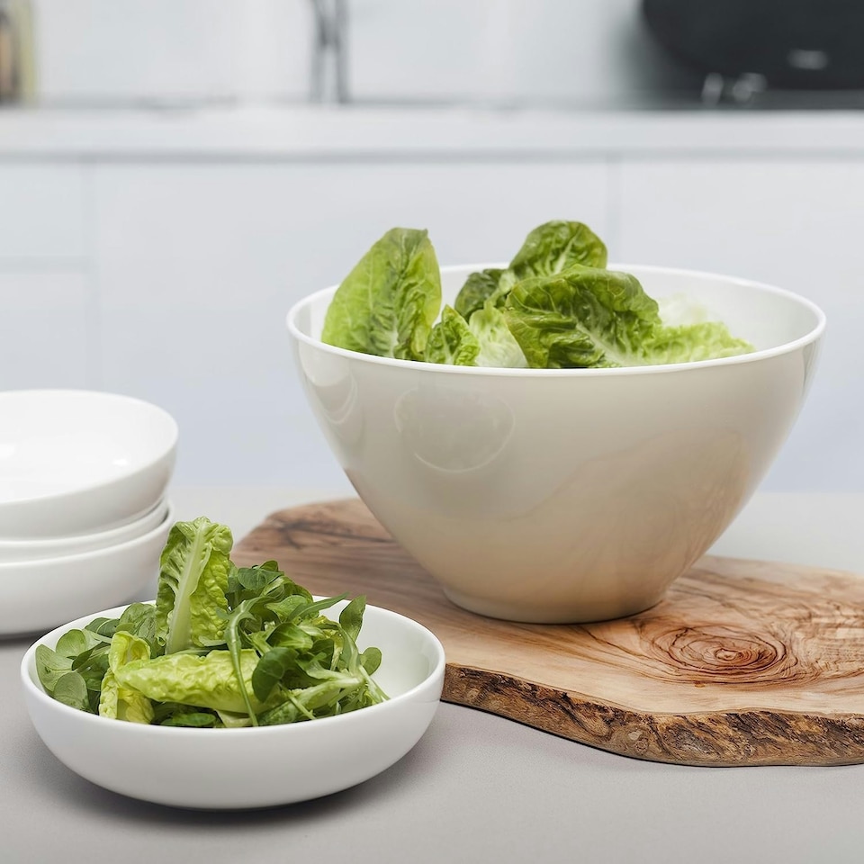 image 1 of Zeal Melamine Salad Bowl & Salad Servers Set, Duck Egg Blue Cream | Cream