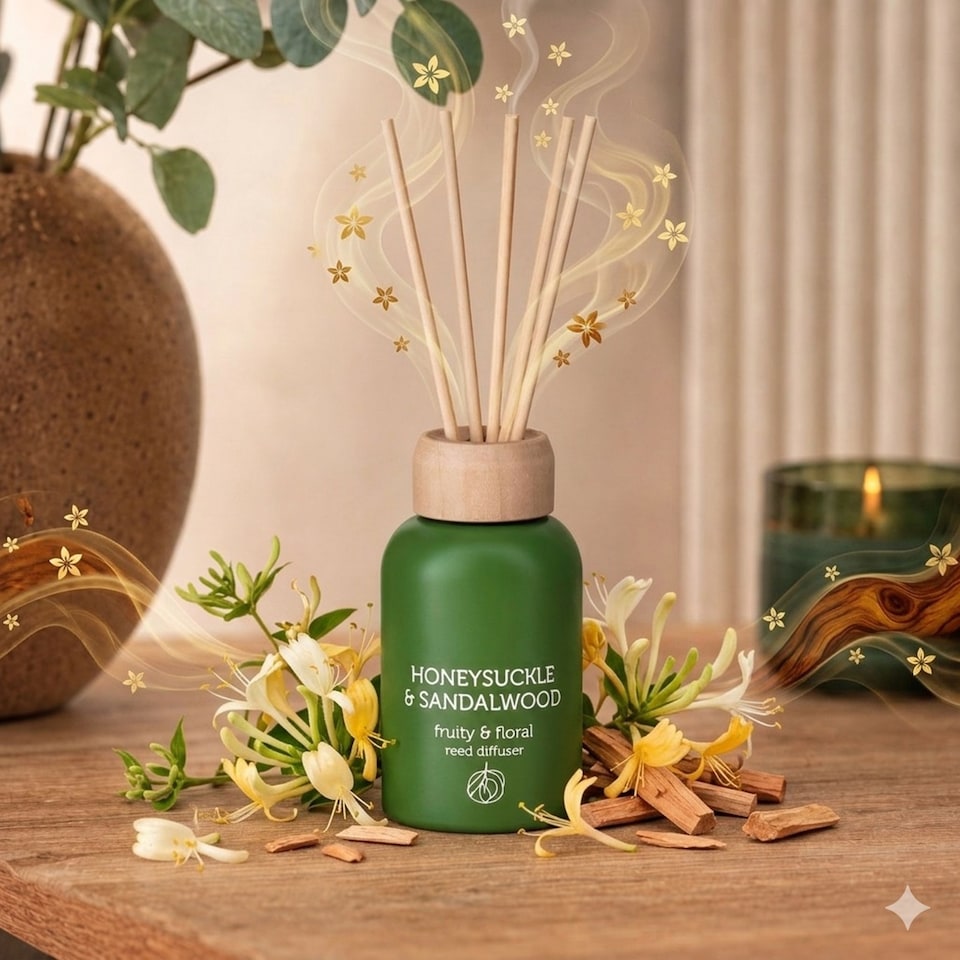 image 1 of 3x Small Reed Diffuser Honeysuckle & Sandalwood Scented Home Fragrance Oil 50ml