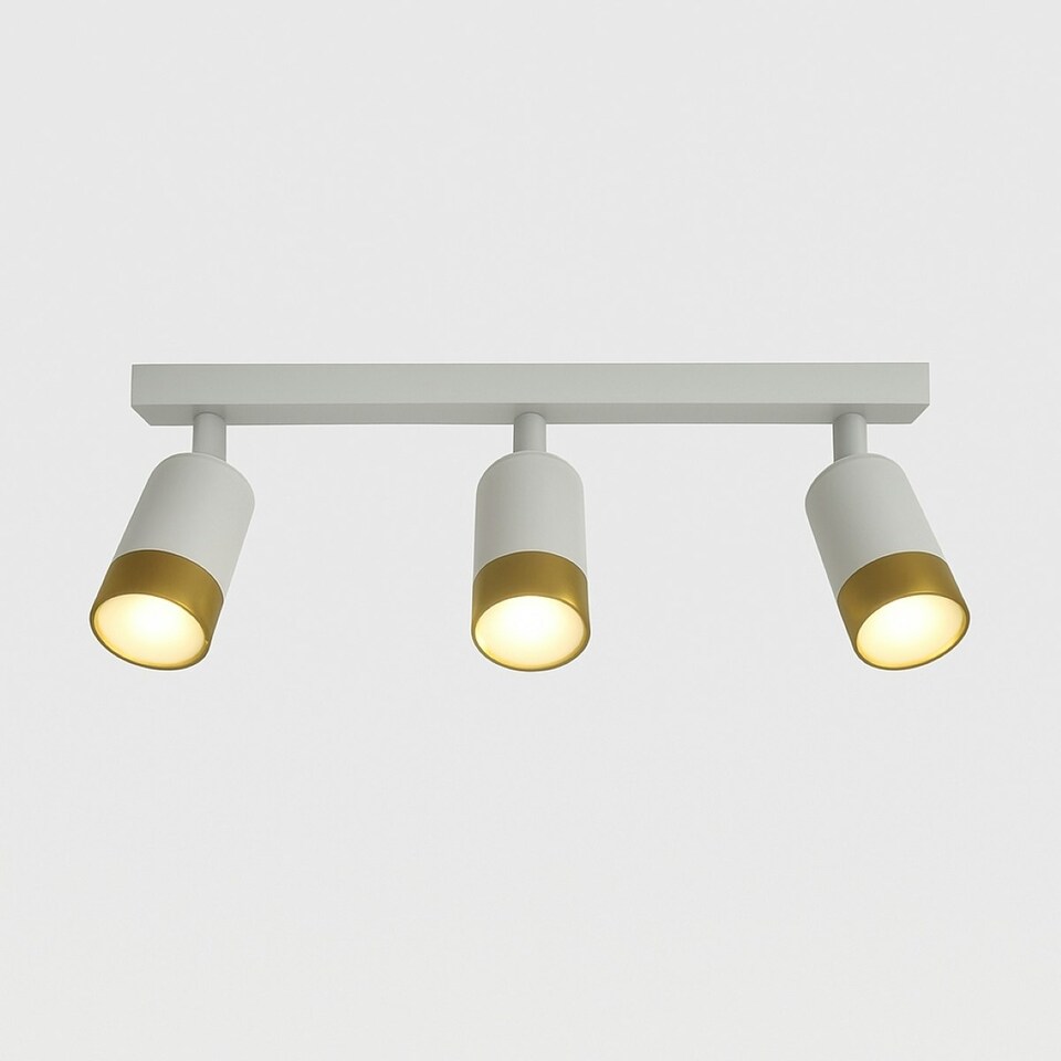 image 1 of CGC PUZON White & Gold GU10 Adjustable Triple Three Head GU10 Ceiling Spotlight Bar Light White
