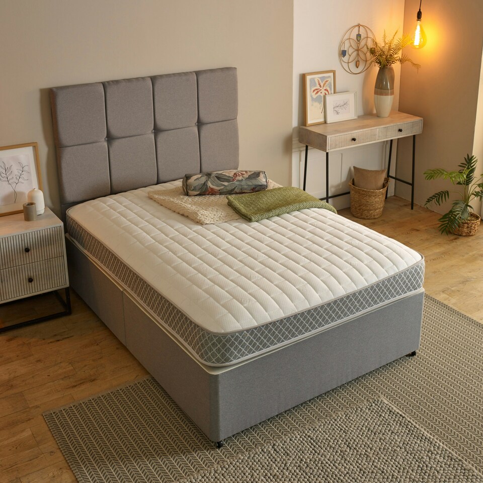 image 1 of Memory Foam Hybrid Spring Mattress - 7.25" Deep, Supportive Coil Spring Core | Grey | Double