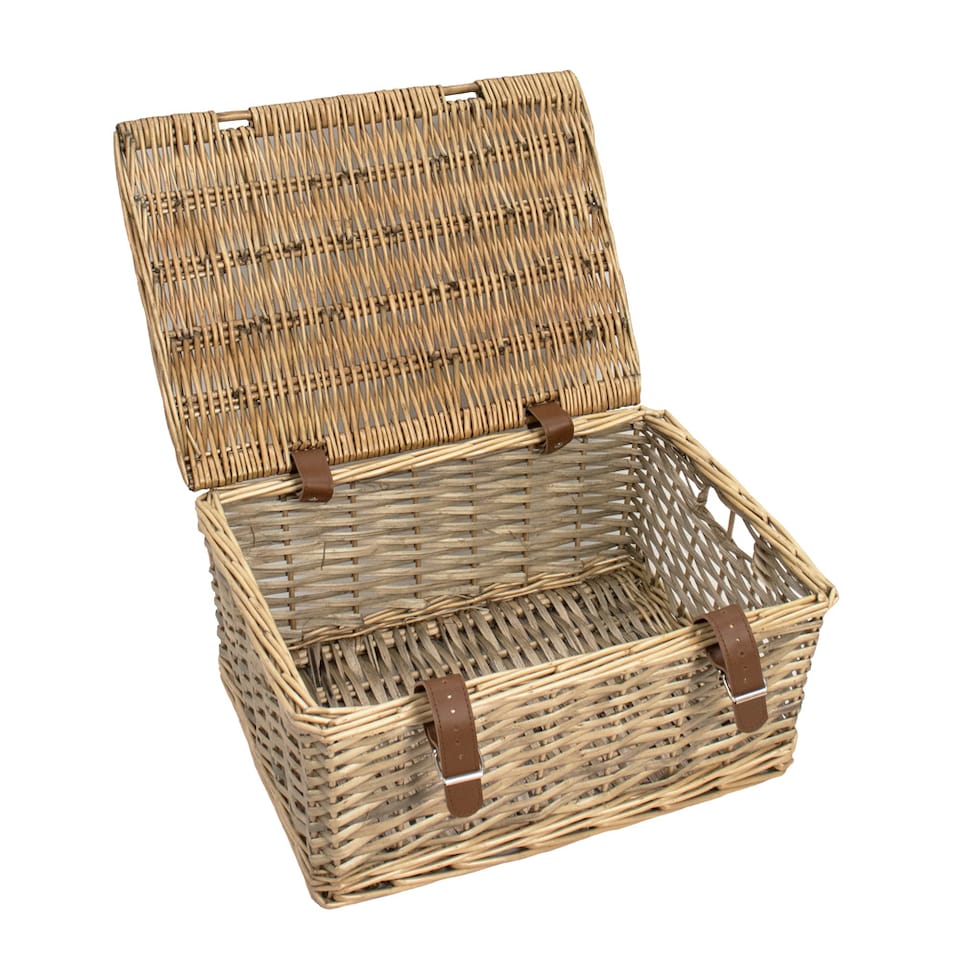 image 1 of JVL Handmade Buff Wicker Hampers with Faux Leather Straps, Small