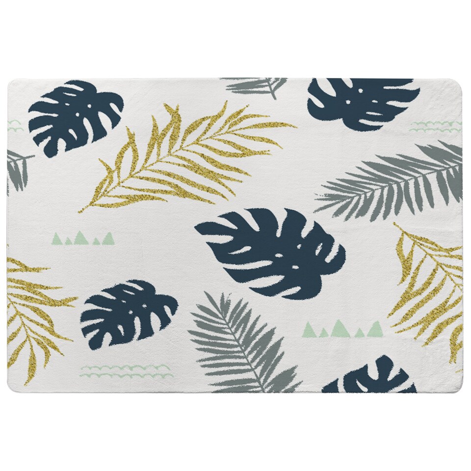 image 1 of Gold Glitter & Navy Leaves Rug | Multi