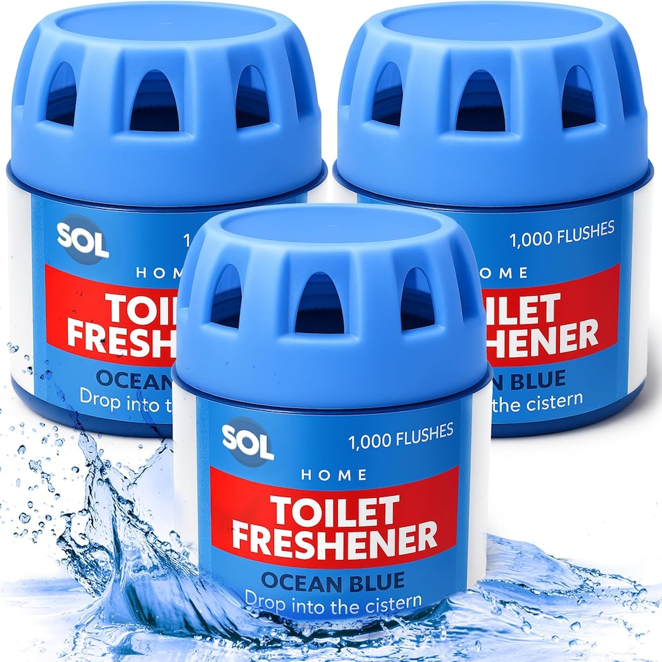 image 1 of 3pk x 70g Toilet Fresheners Ocean Scented Cistern Blocks, Last 1000 Flushes, Prevents Limescale, Cleans & Deodorizes