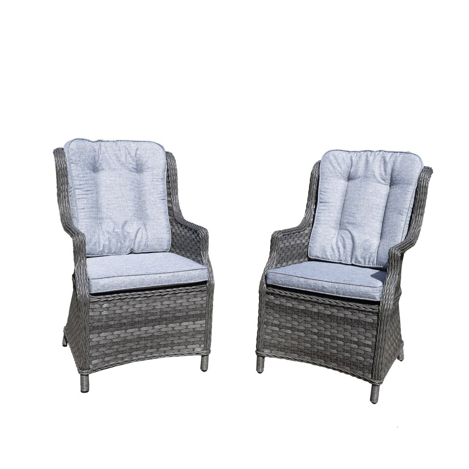 image 1 of Rattan Garden Dining Chairs Set of 2 - Grey Outdoor Patio Chairs with Cushions, Weatherproof Wicker Furniture