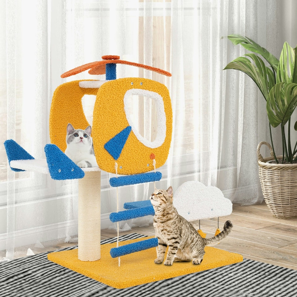 image 1 of COSTWAY Aviation-themed Cat Tree Cat Tower Top Perch