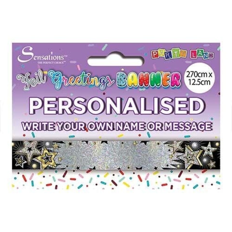 image 1 of Black Sparkle Stars Holographic Write Your Own Personalisable Foil Banner 2.7m | Black