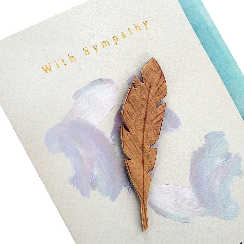 image 1 of Contemporary Design with Wooden Feather Attachment Sympathy Card
