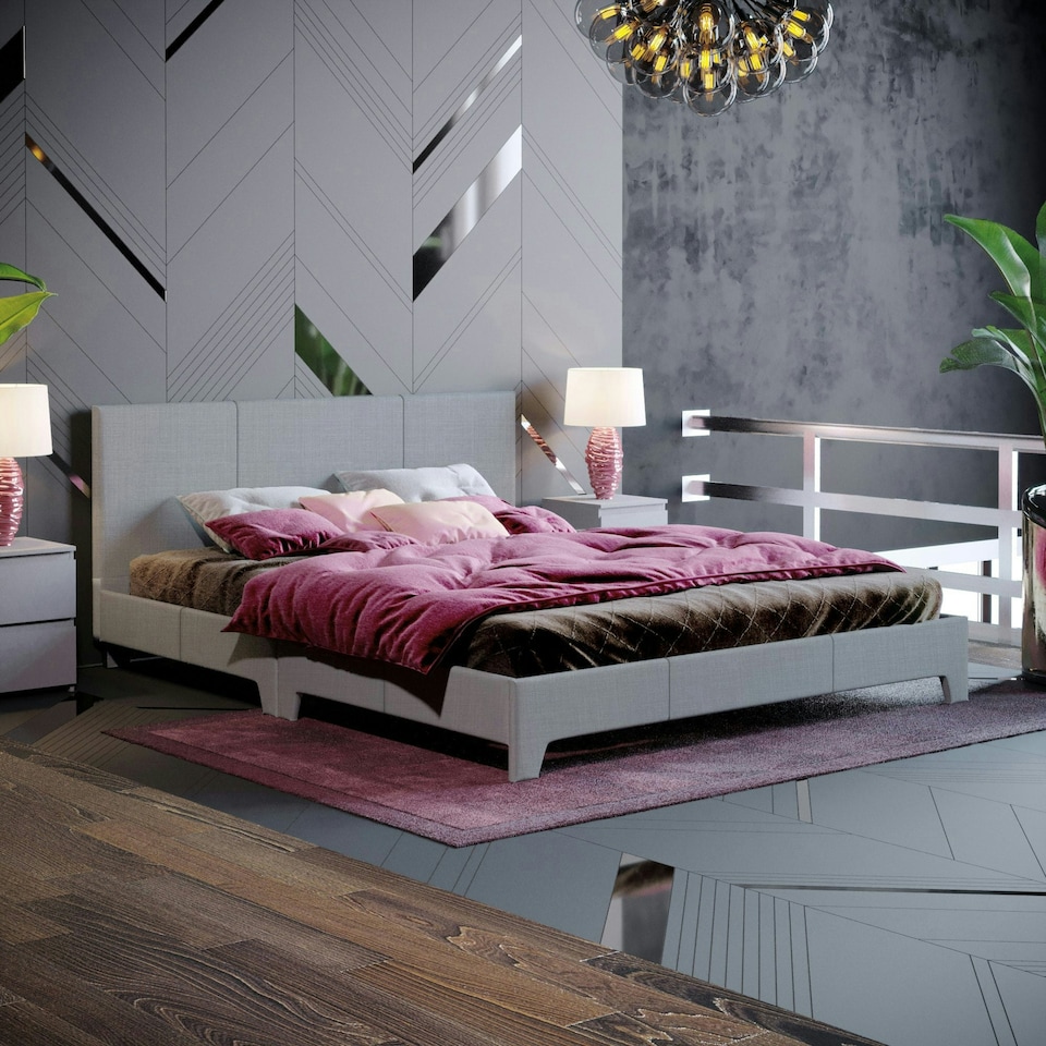 image 1 of Vida Designs Victoria 5ft King Size Bed Fabric Upholstered, Light Grey Linen, 150 x 200cm