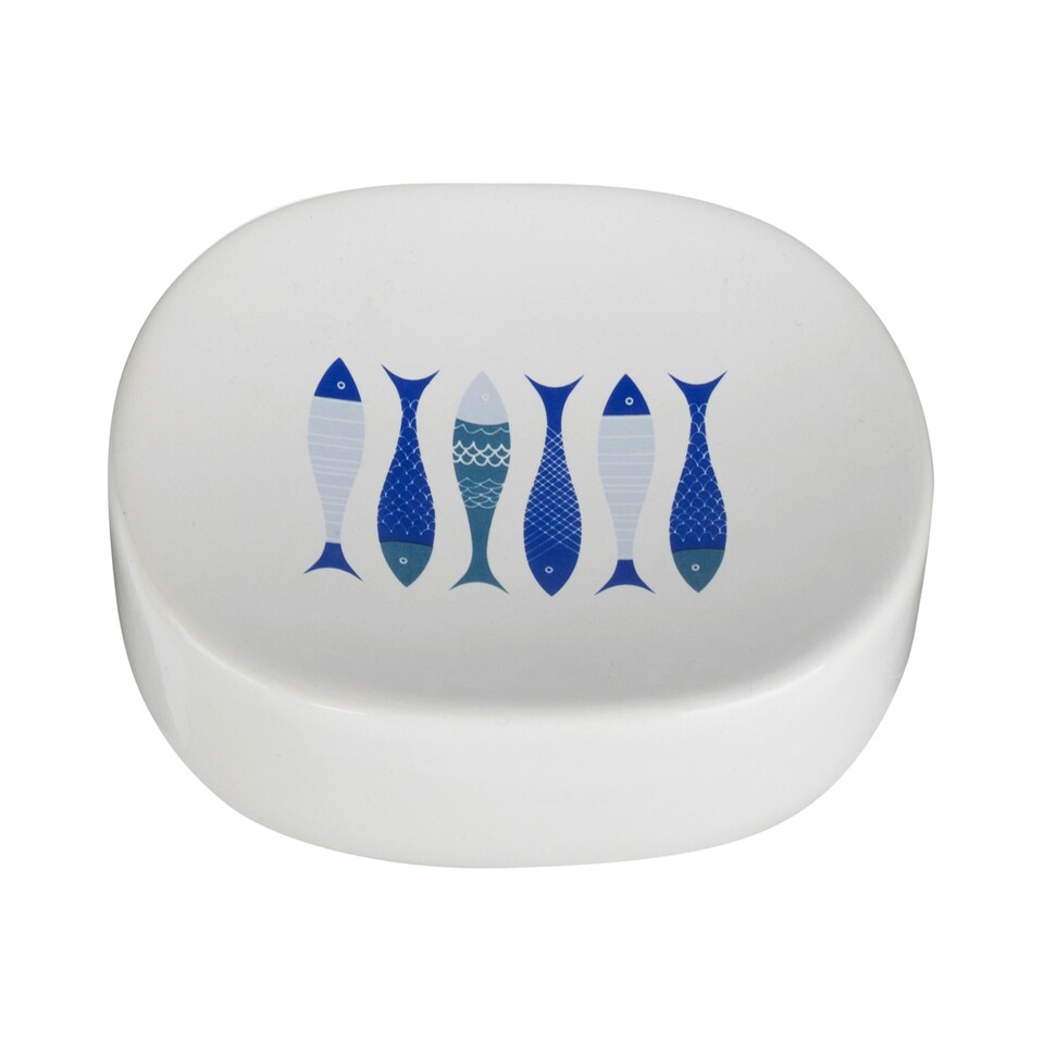 image 1 of Interiors by Premier Modern White & Blue 3 Piece Bathroom Set, Dolomite Accessories Set With Dispenser, Rinse Cup, & Soap Holder