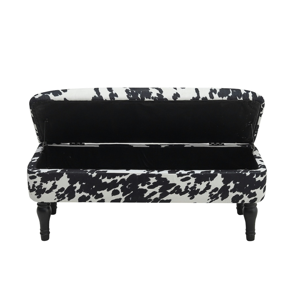 image 1 of Living and Home Cow Print Velvet Upholstered Storage Bench
