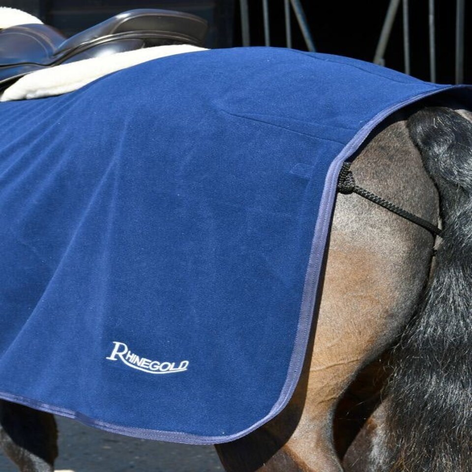 image 1 of Rhinegold Fixed Chest Fleece Ride On Rug Blue | Size: 6ft 9
Colour: Navy