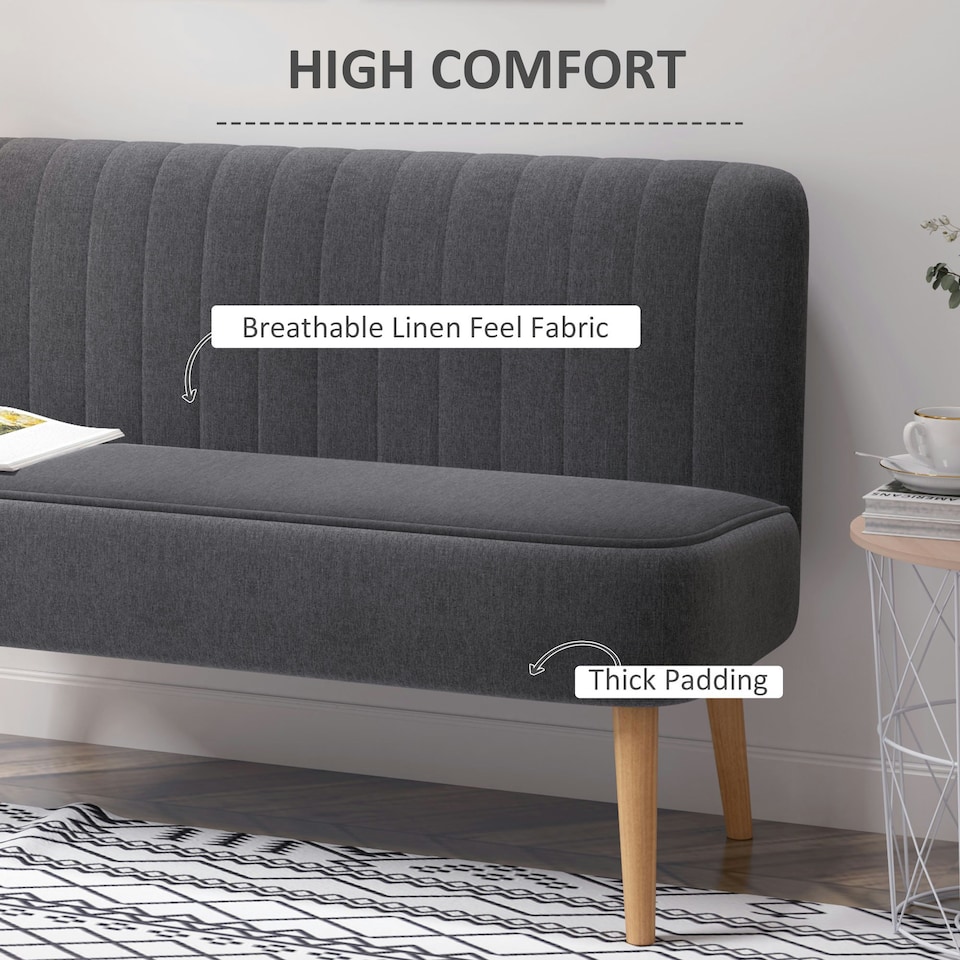 image 1 of HOMCOM Linen-Feel Double Sofa w/ Wood Frame Padding Back, Dark Grey