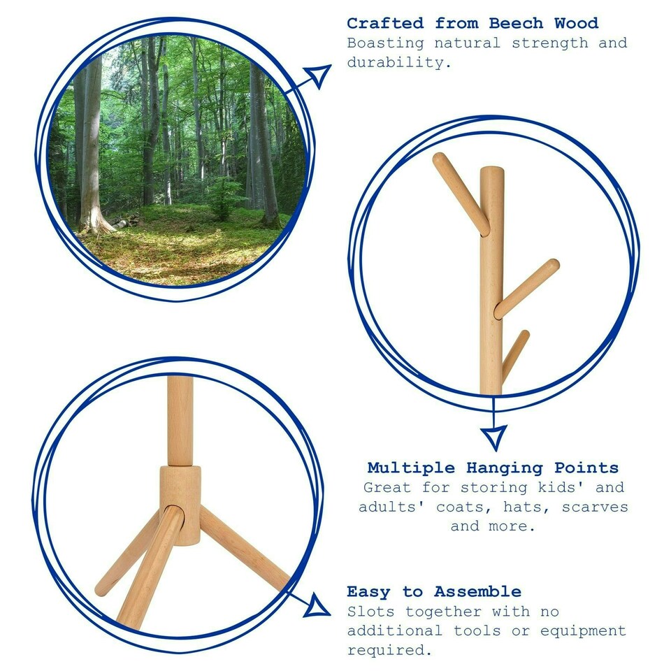 image 1 of Harbour Housewares Free-Standing Wooden Coat Rack - Light Wood
