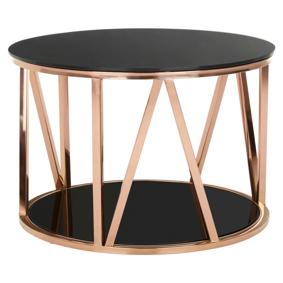 image 1 of Interiors By Premier Durable Round Rose Gold Finish Side Table, Side Table For Livingroom, Tempered Glass Modern Side Table Multi