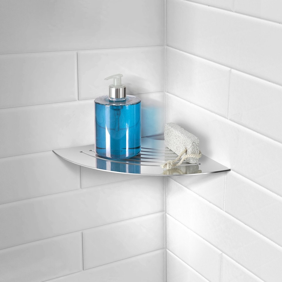 image 1 of Smedbo Polished Stainless Steel Grout Line Shower Corner Shelf (200 x 200mm)