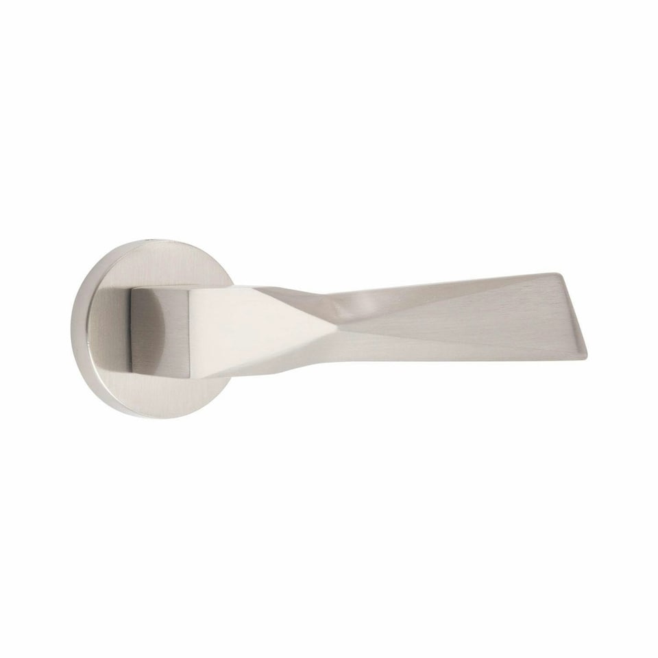image 1 of Golden Grace 4 Pairs Modern Aura Design Premium Door Handles on Round Rose in Satin Nickel Finish Grey