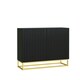 image 1 of Black Sideboard 100cm Fluted Doors Gold Frame Modern Storage Cabinet