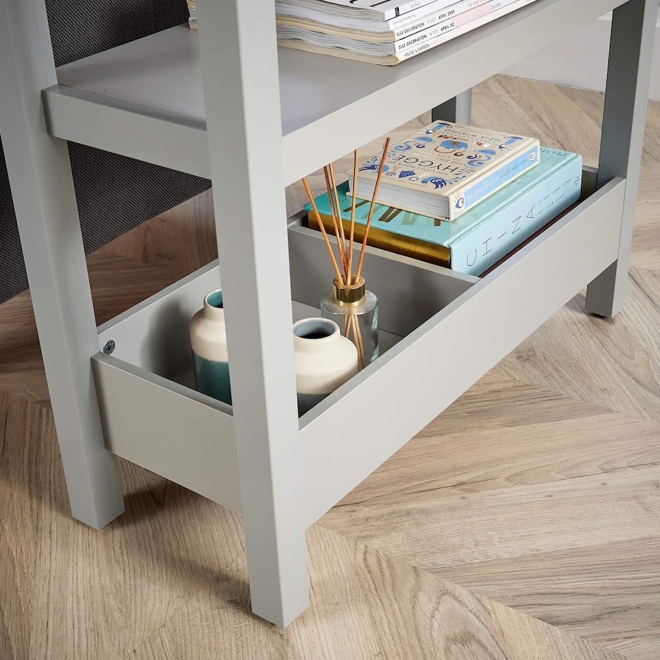 image 1 of Side Table Grey Oak Effect Top Storage Shelves Organiser Home Room Furniture