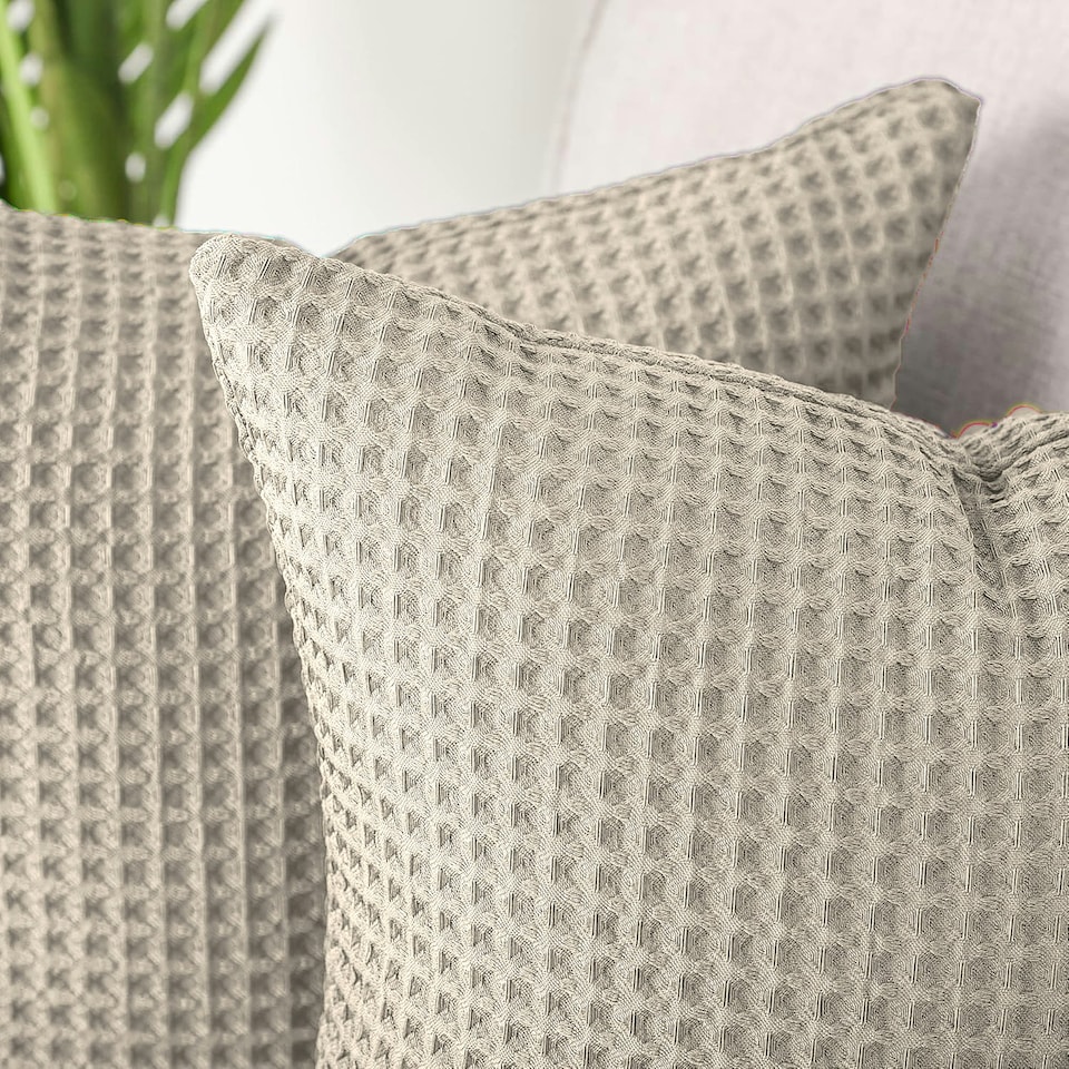 image 1 of Two Pack Waffle Cushion Covers 65 x 65cm - 100% Cotton Cream | Taupe