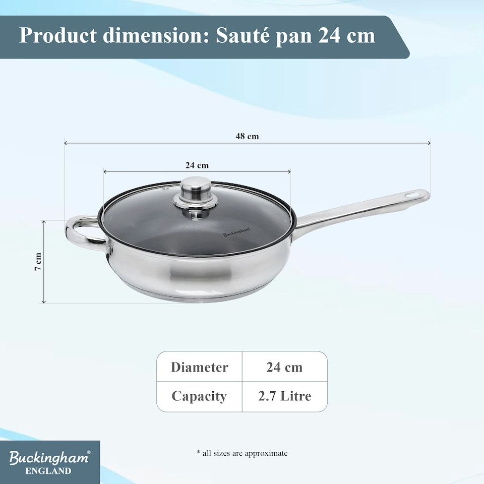 image 1 of Buckingham Stainless Steel Deep Sauté Frying Pan 24 cm Non-Stick