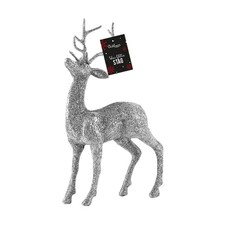 Silver Glittered Christmas Stag Decoration 27cm
