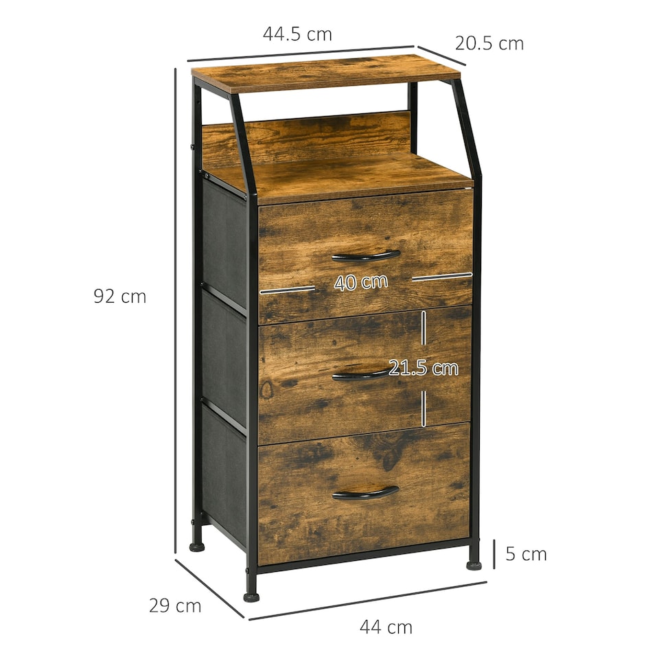 image 1 of HOMCOM Industrial 3 Drawers Storage Cabinet w/ Display Shelves for Living Room