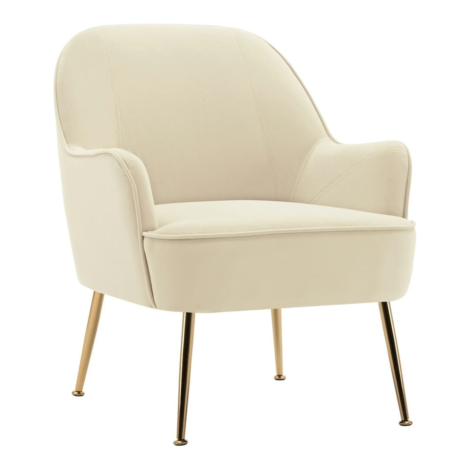 image 1 of Living and Home Contemporary Upholstered Armchair with Gold-Plated Feet - White
