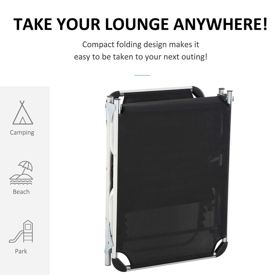 image 1 of Outsunny Folding Outdoor Reclining Sun Lounger Chair Aluminium Frame Black