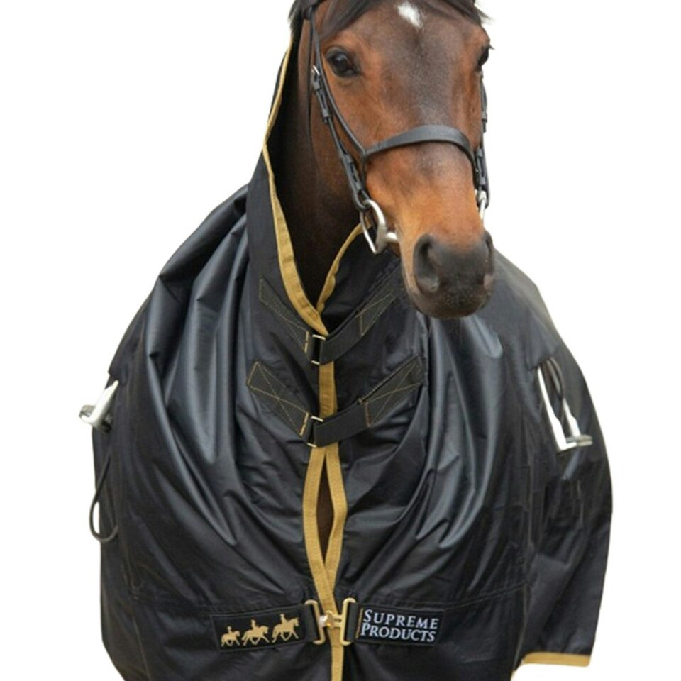image 1 of Supreme Products Pro Groom High-Neck Horse Rain Sheet - Black/Gold - XL