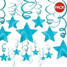 Amscan Foil Stars & Swirls Streamers (Pack of 30) - Caribbean Blue - One Size