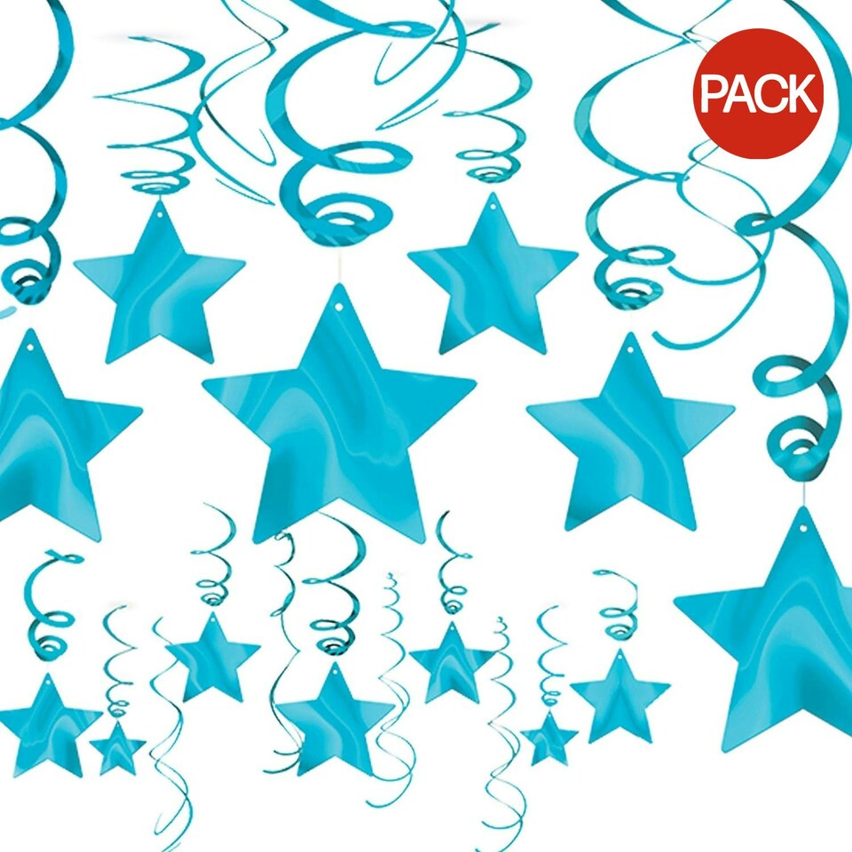 Amscan Foil Stars & Swirls Streamers (Pack of 30) - Caribbean Blue - One Size