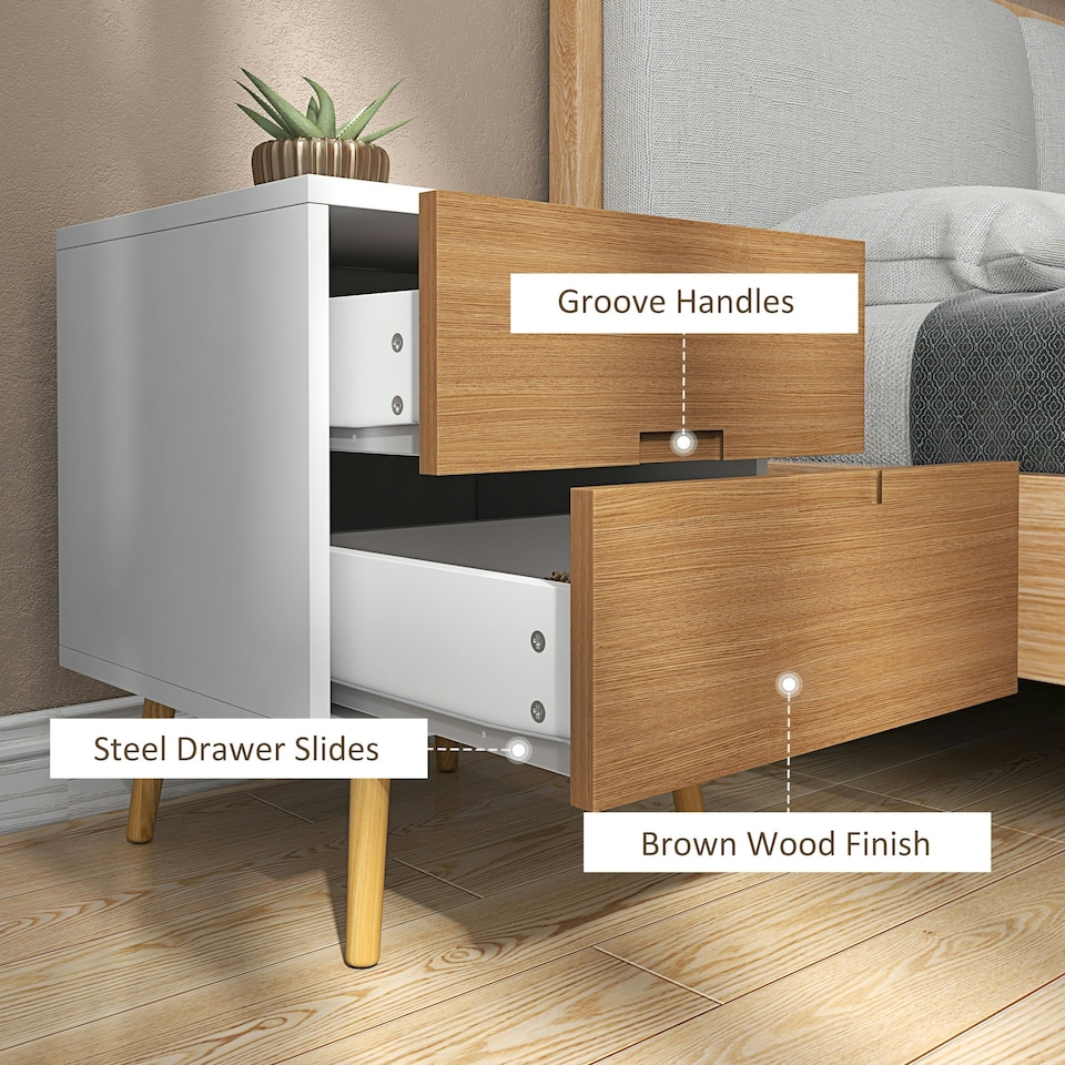 image 1 of HOMCOM Bedside Table with 2 Drawers for Bedroom, Living Room