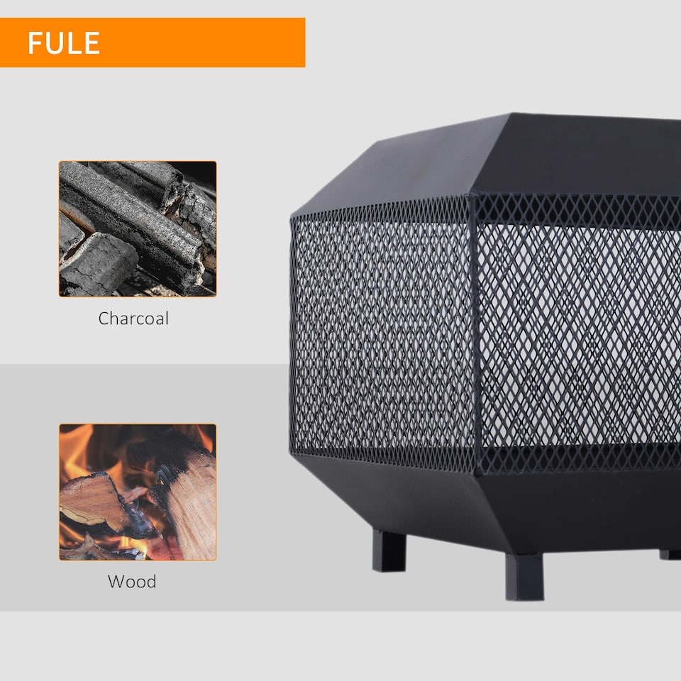 image 1 of Outsunny Metal Firepit Patio Heater Brazier Garden Square Stove Log Wood Burner