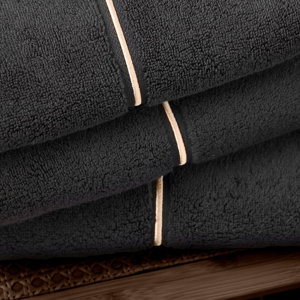 image 1 of Bianca Zero Twist Satin Stitch Cotton Hand Towel | Black | Hand towel