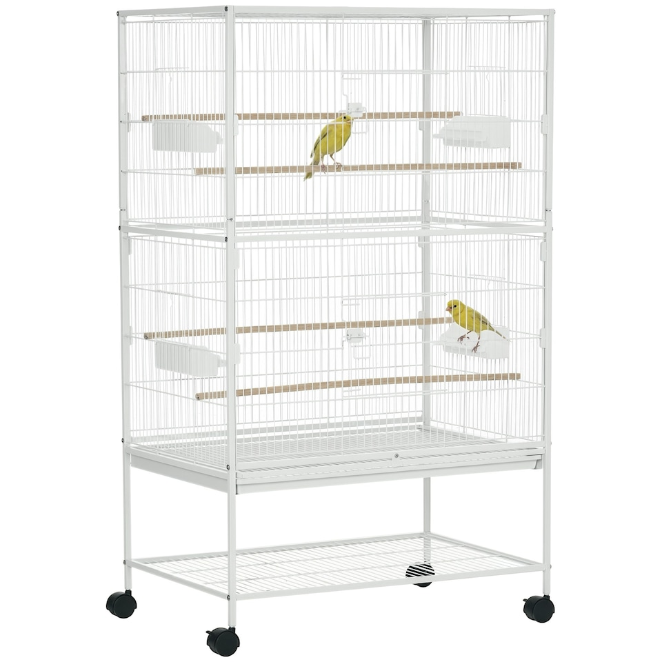 image 1 of PawHut Large Bird Cage Budgie Cage for Finch Canaries Parrot with Stand White