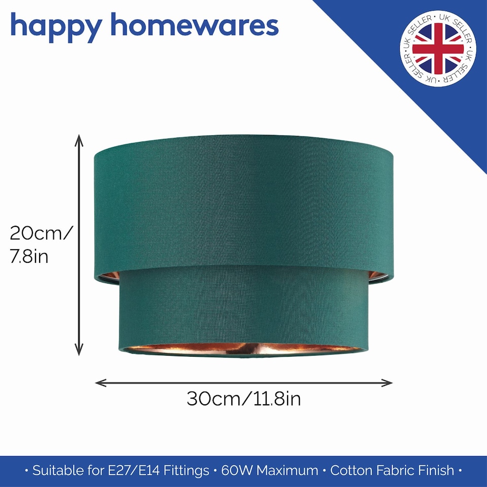 image 1 of Modern Forest Green Cotton Double Tier Ceiling Shade with Shiny Copper Inner | Green | Forest Green | 1