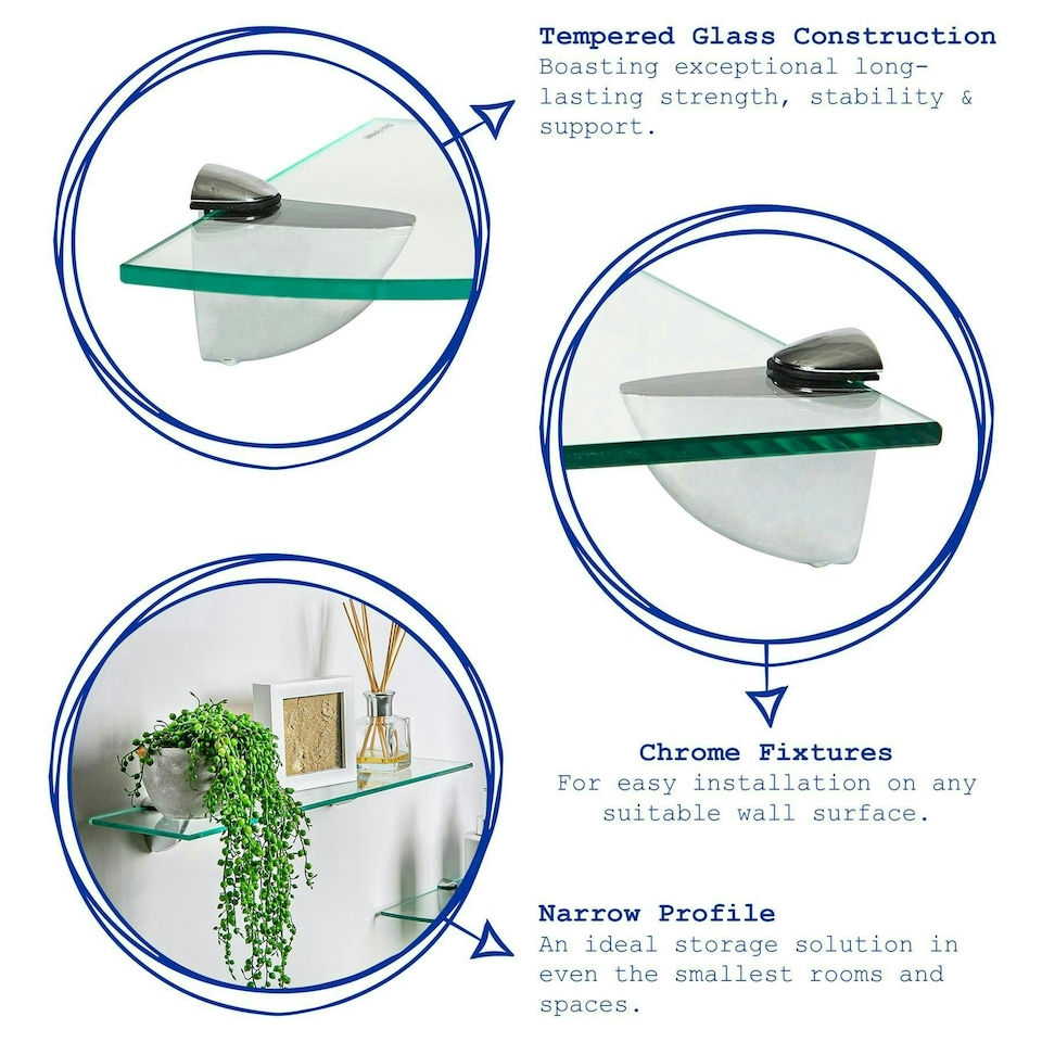 image 1 of Harbour Housewares Floating Glass Shelves - Clear - 50cm - 6 Pack - Wall Storage Clear