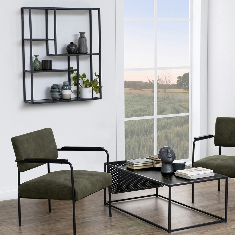 image 1 of Seaford Black Metal Wall Shelf with 3 Additional Black Shelves