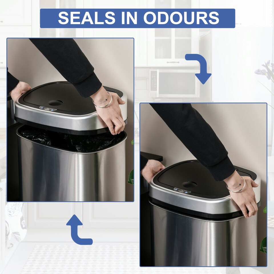 image 1 of HOMCOM Sensor Dustbin Touchless Trash Can Automatic Garbage Bin Stainless Steel