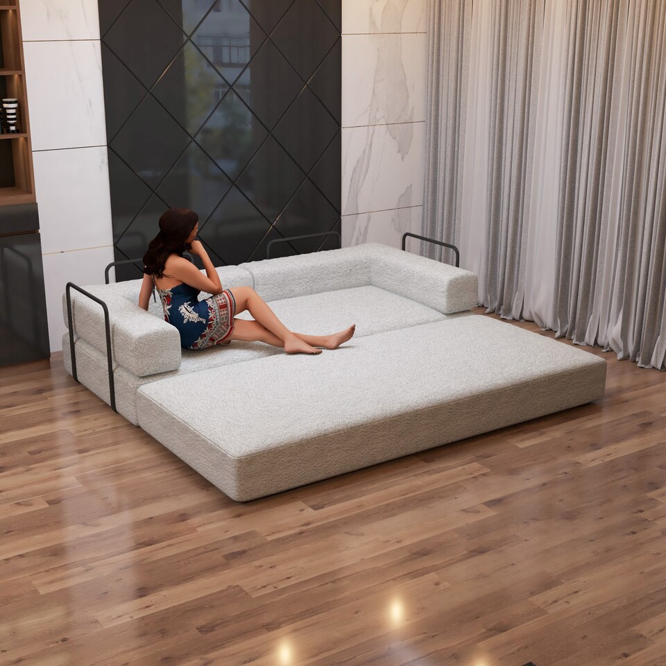 image 1 of Modern 3 Seater Sofa Bed Convertible Sofa to Bed Sherpa Fabric No Assembly Modern Living Room Furniture