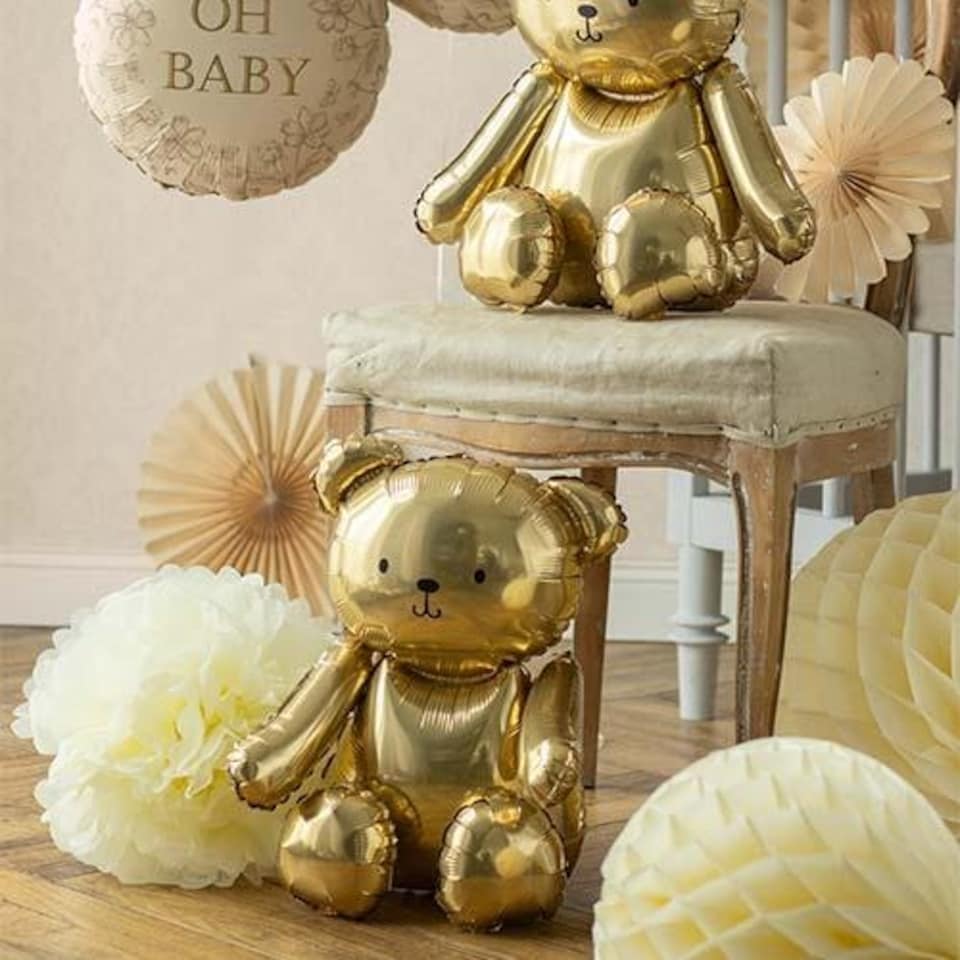 image 1 of Gold Teddy Bear Sitting Air Fill Foil Balloon 53cm / 21 in | Gold
