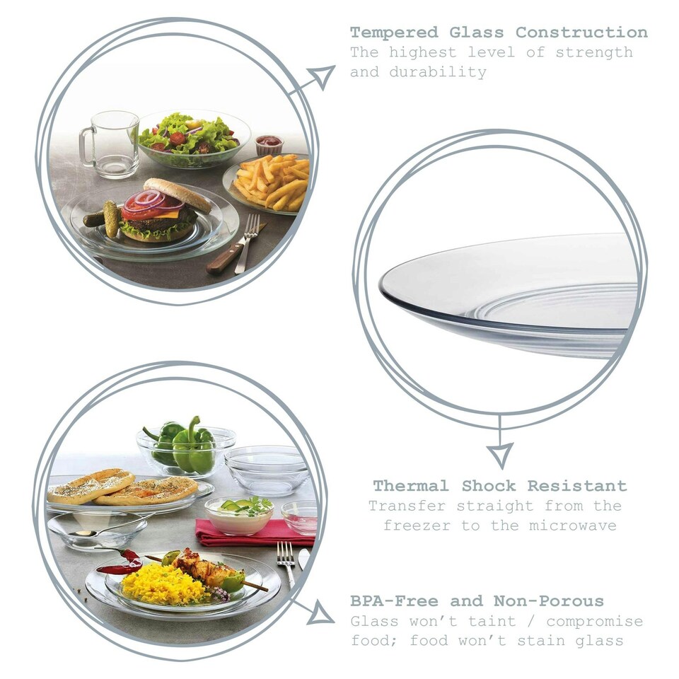 image 1 of Duralex Lys Extra Large Glass Plates - Tempered, Heat Resistant - 280mm - Pack of 6 Clear