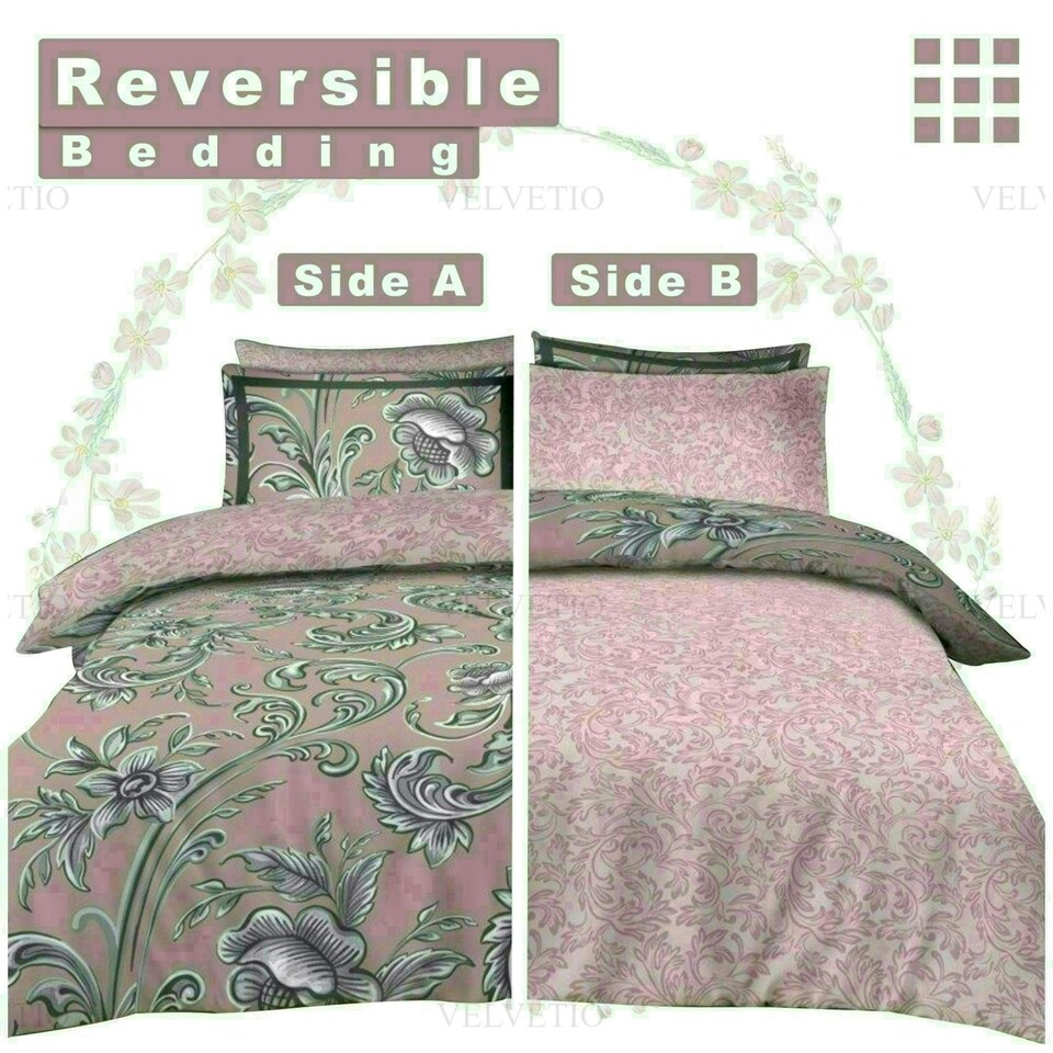 image 1 of Imogen Floral Printed Duvet Cover Set Reversible Polycotton Beddings Pink | Single