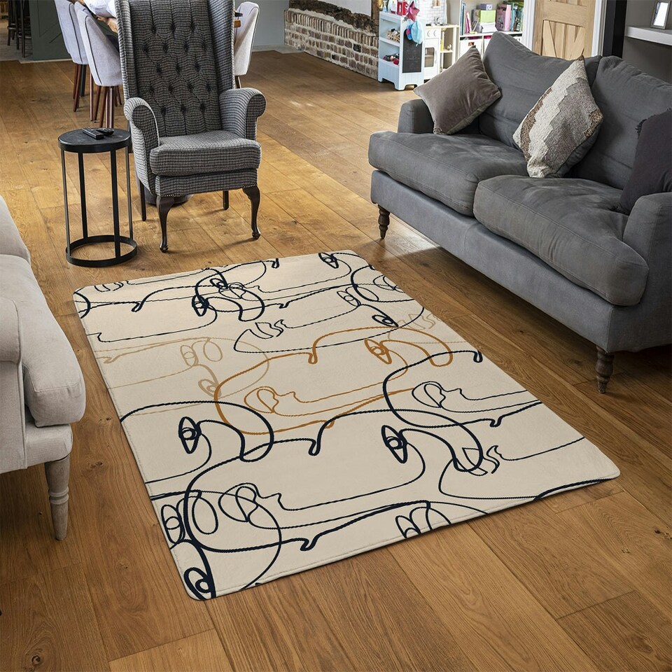 image 1 of Continuous line drawing of faces (Rug) Cream | XL