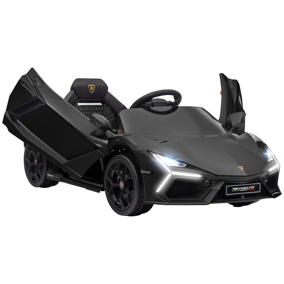 image 1 of AIYAPLAY Lamborghini Revuelto Licensed Kid Electric Car, 12V Kids Electric Ride On with Butterfly Doors, Suspension, Remote Control, LED Lights, Horn, USB, MP3 for 3-5 Years, Black