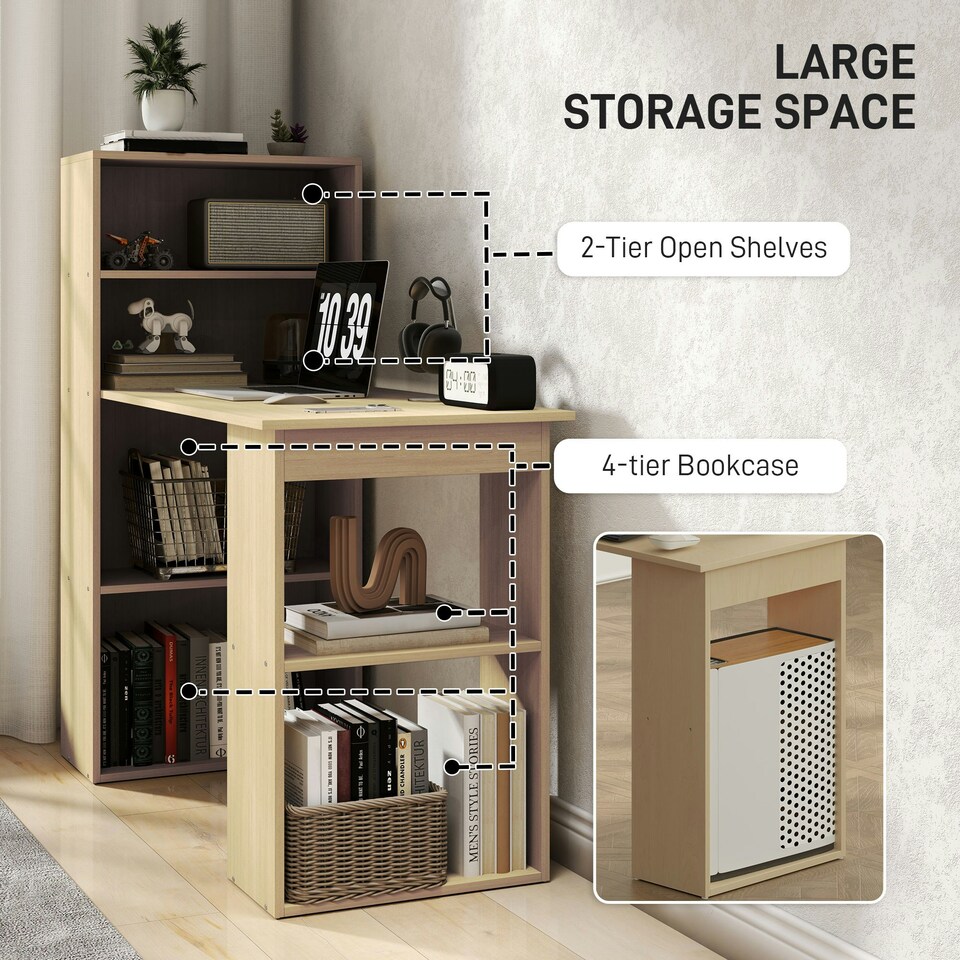 image 1 of HOMCOM 120cm Computer Desk Bookshelf Writing Table 6 Shelves Natural | Brown | 120L x 55D x 120H cm