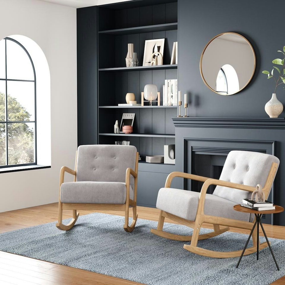image 1 of Living and Home Contemporary Linen Buttoned Rocking Chair
