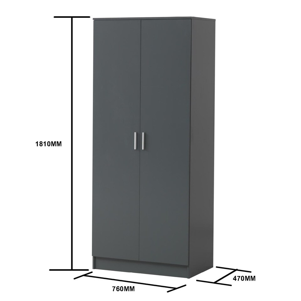 image 1 of Rio Costa 2 Door Wardrobe Bedroom Furniture Storage Cupboard Dark Grey