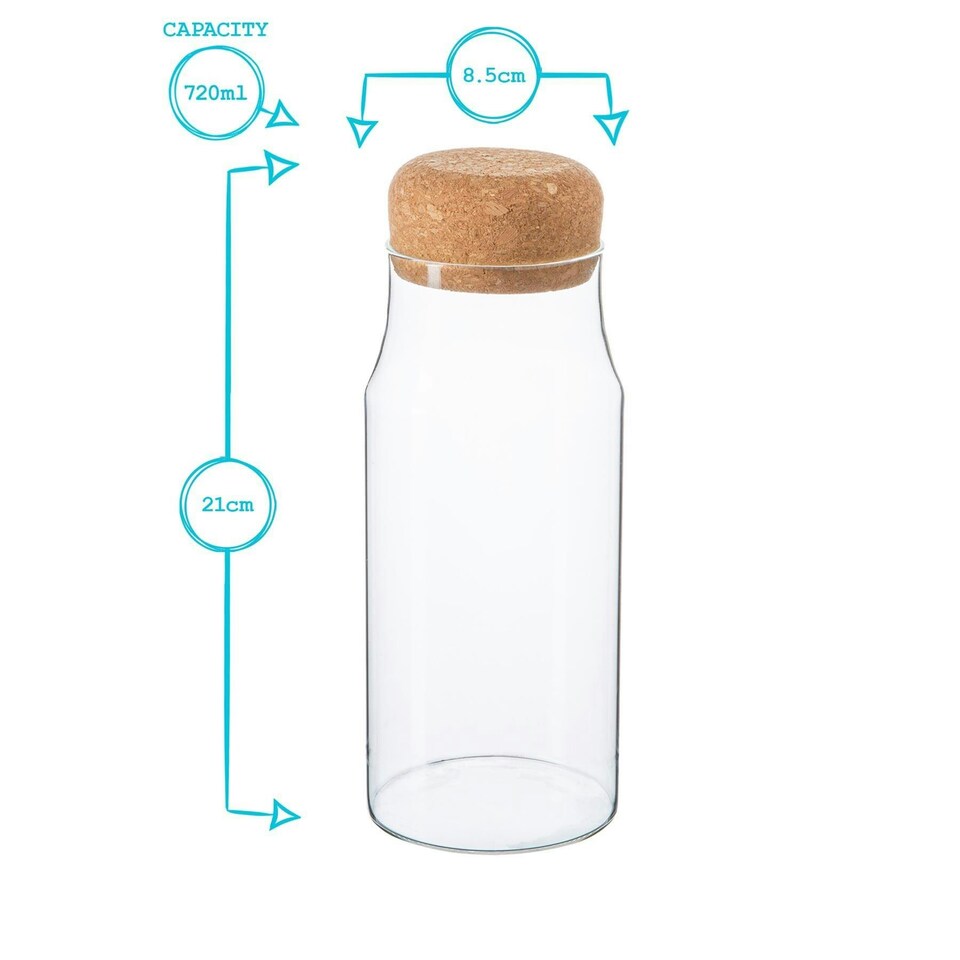 image 1 of Argon Tableware Glass Storage Bottles with Cork Lids - 720ml - Pack of 6